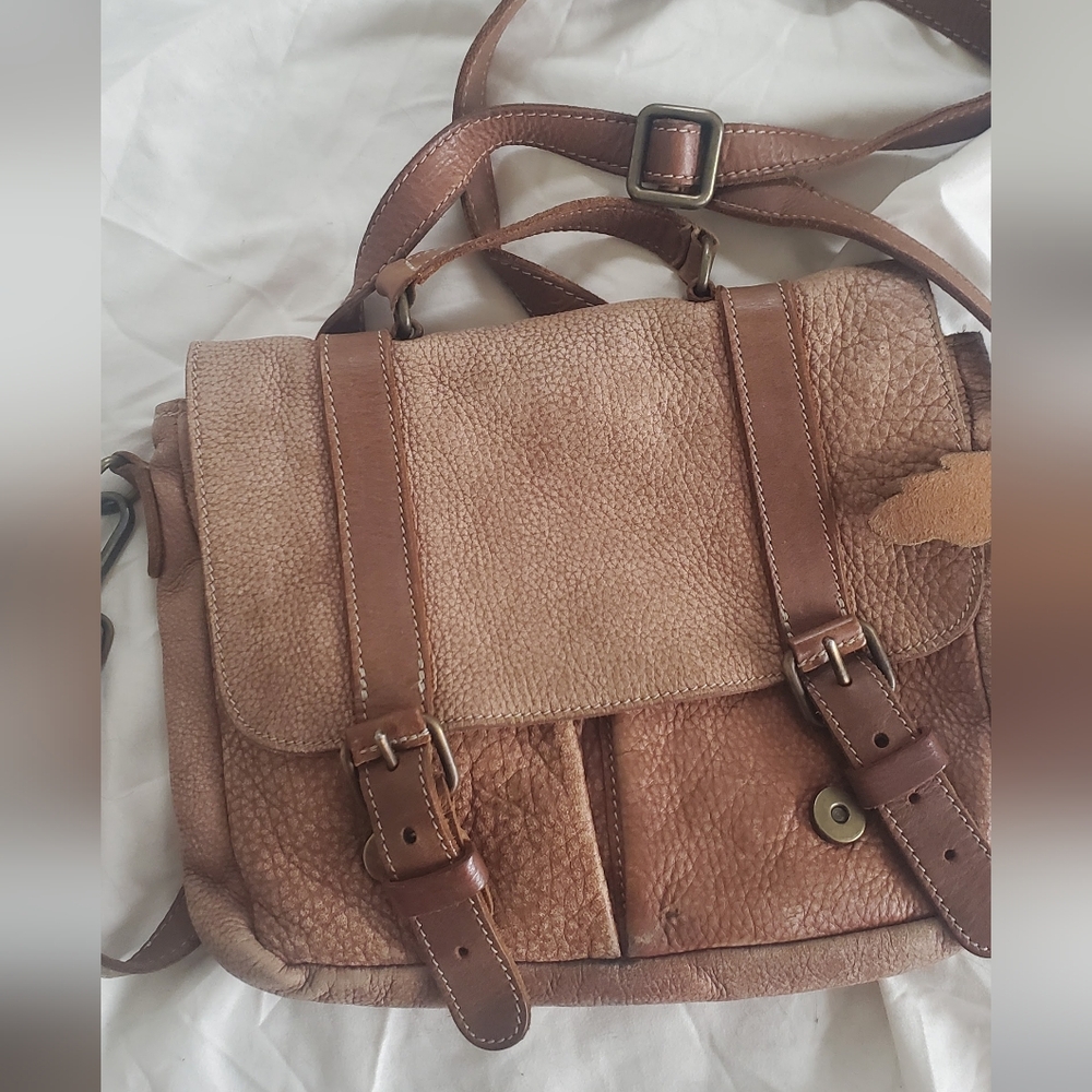 Roots Brown Leather Messenger Bag
